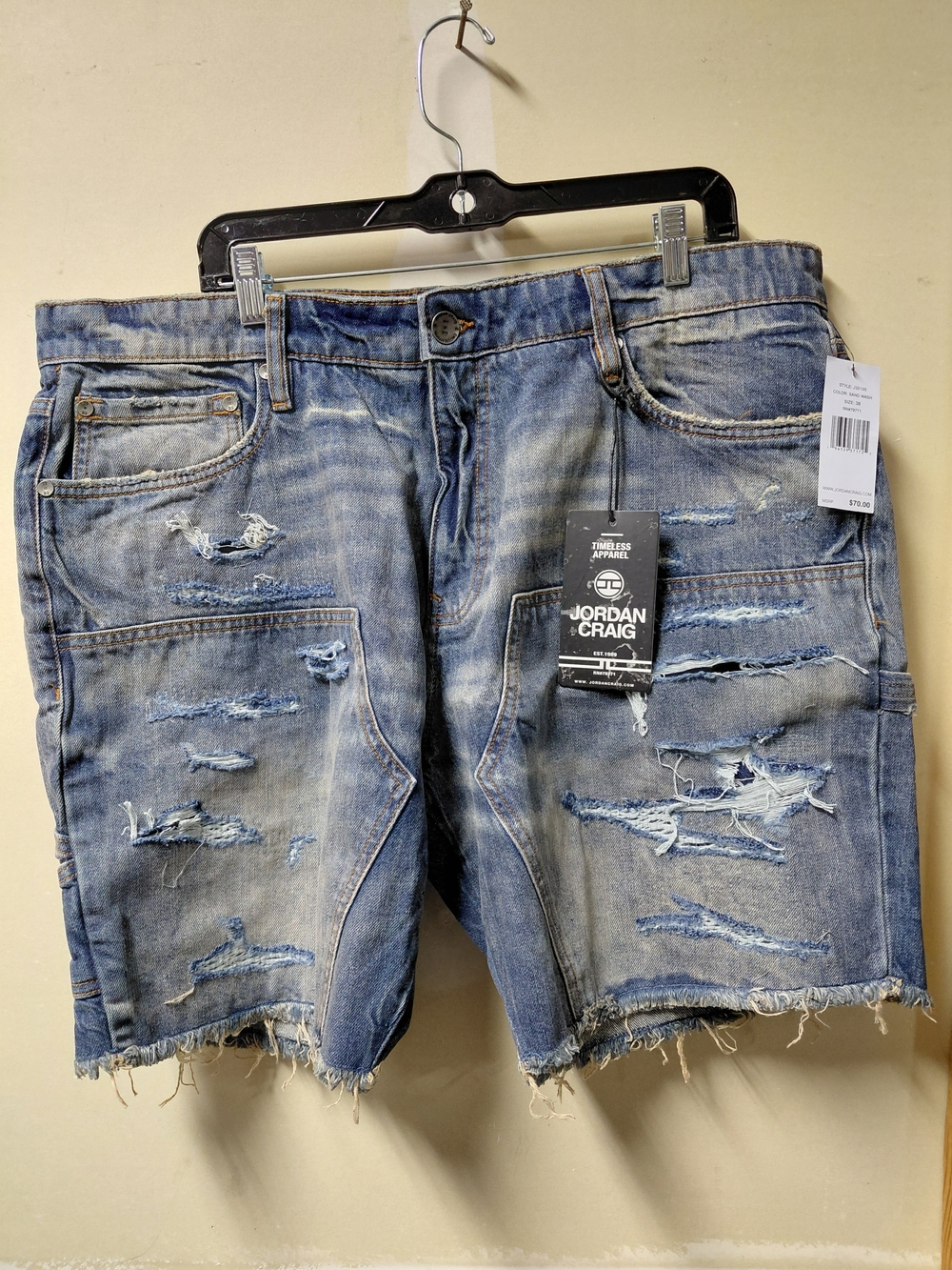 Jordan Craig Distressed Light Blue Denim Jean Shorts